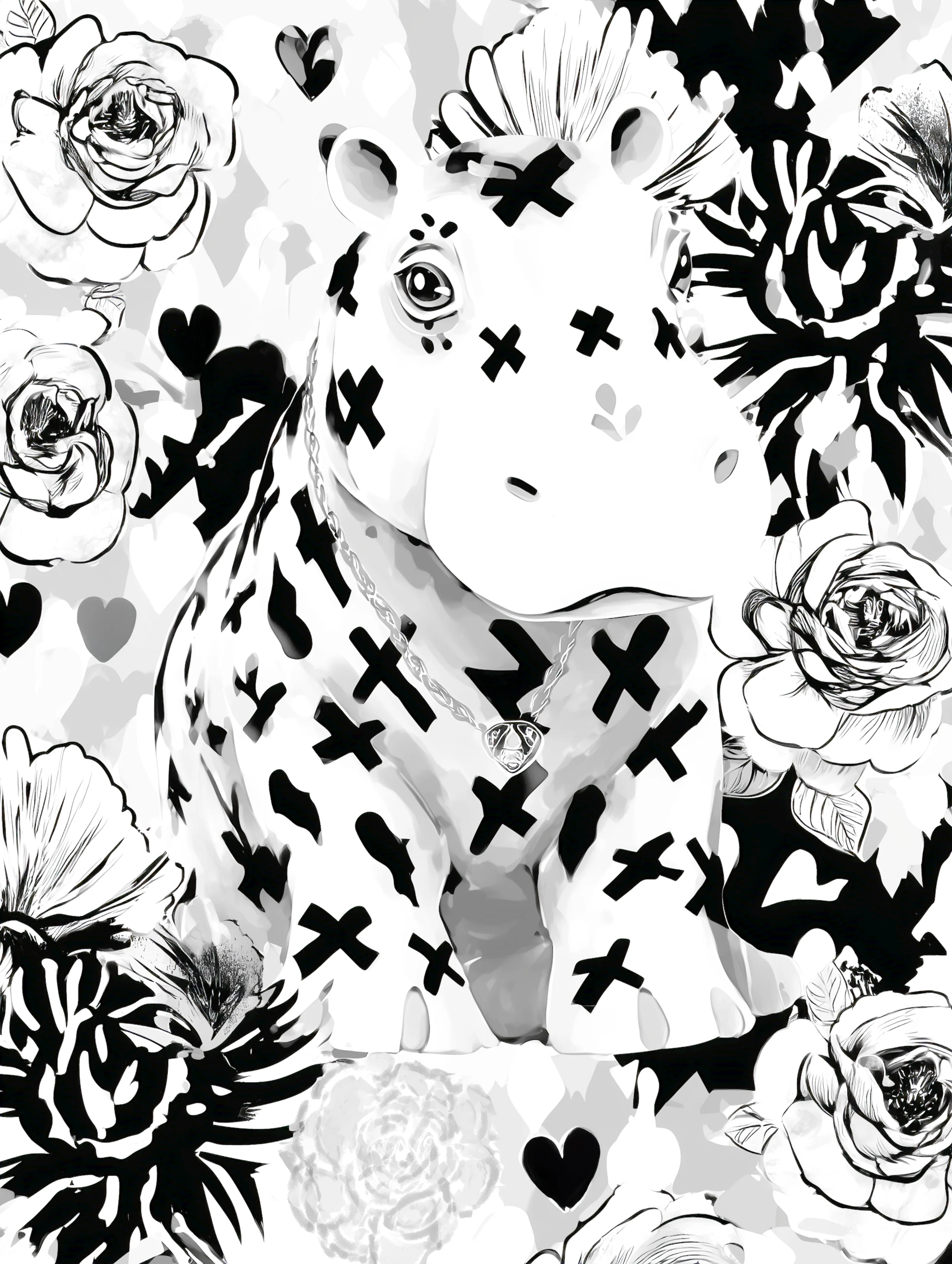 Free printable hippo coloring page featuring a hippo coloring page with x marks